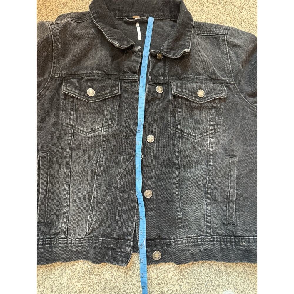 Free People Rumors Denim Jacket Black Washed Moto Trucker Large Cotton - Picture 6 of 9